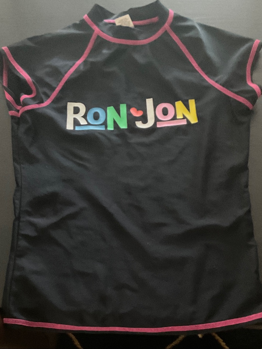 Ron Jon Black M Rash Guard with Pink Trim and Multi-Color Logo